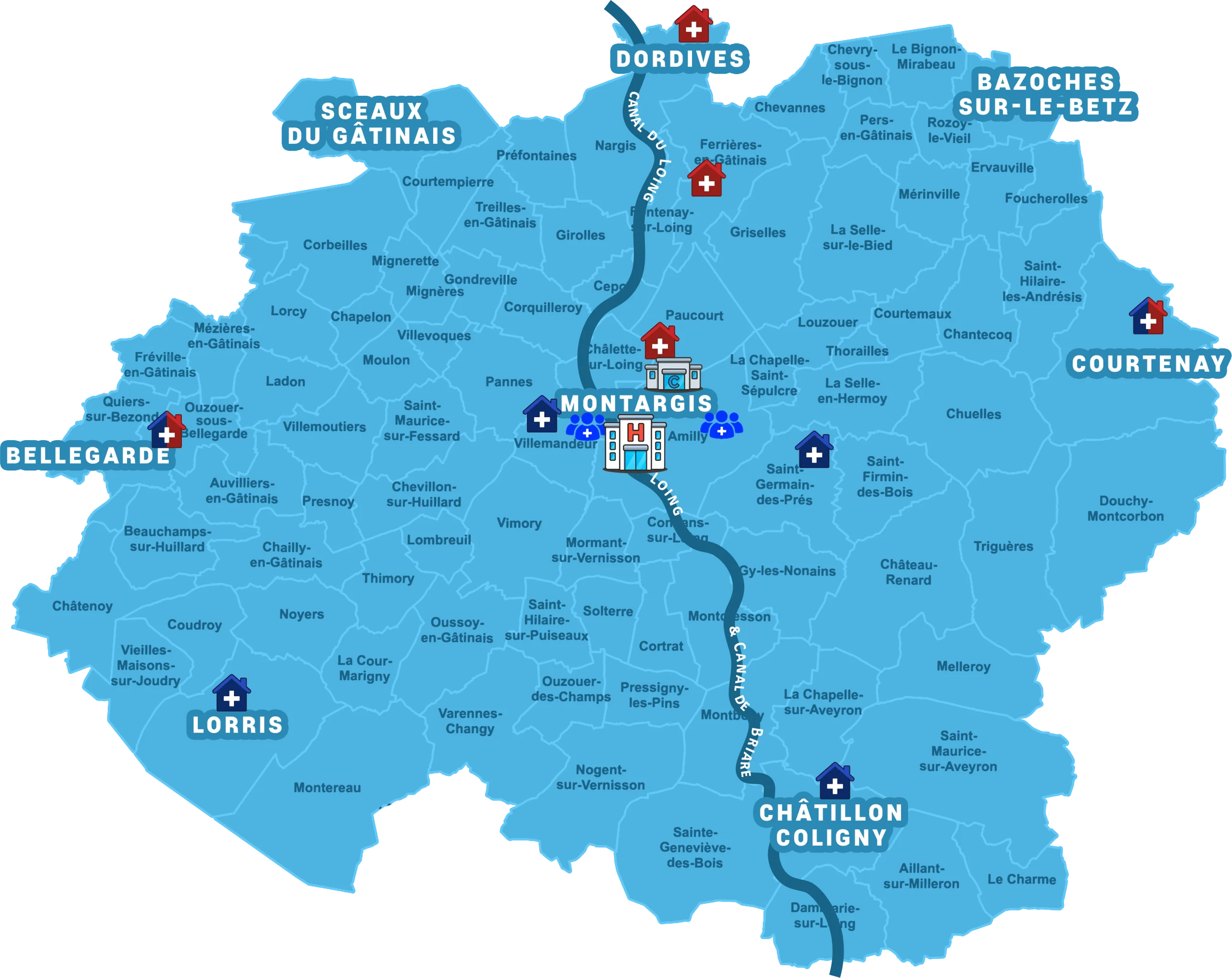 Carte du réseau de santé professionnel du Gâtinais